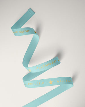 10mm Xmas Cheer Ribbon Gold on Aqua