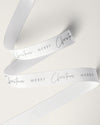 16mm Merry Christmas Grosgrain Silver on White