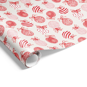 Xmas Watercolour Baubles Wrap Red Beige