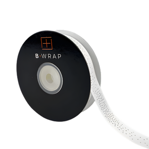 Grosgrain Gold Dots White 20mm X 20mtrs