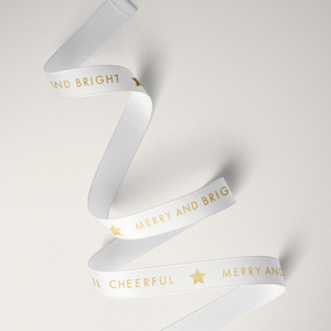 10mm Xmas Cheer Grosgrain Gold on White